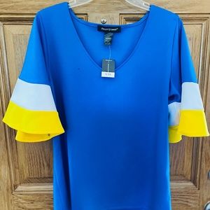 Ashley Stewart Blue/White/Yellow Victoria B top